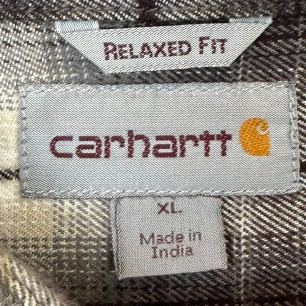 Carhartt Shirt Mens XL Relaxed Fit Flannel Black White Plaid Button Up Pocket